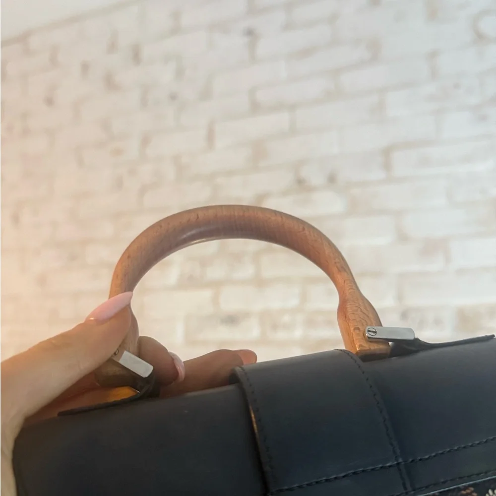 Goyard Black and Tan Satchel with Wooden Handle